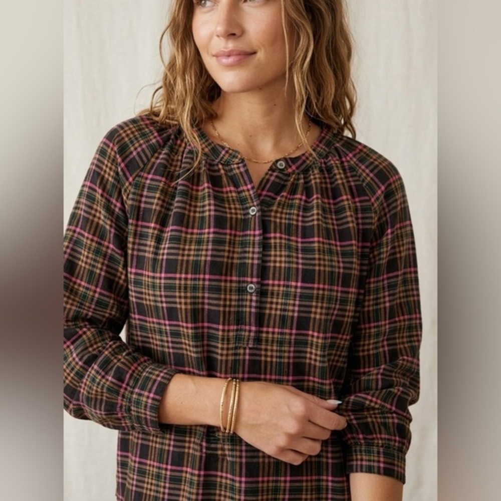 XIRENA Dara Top In Espresso Plaid Size Medium